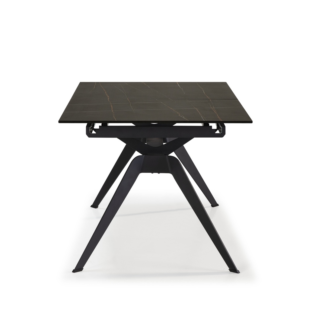 15758 TABLE RECTANGLE ,EXT,LULA CERAMIQUE NOIR DOREE/PIED NOIR 160/220X90X76