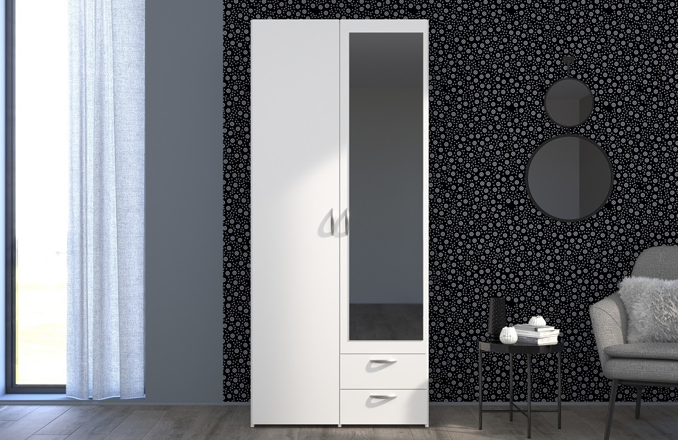 ARMOIRE DAILY 2PORTES + 2TIROIRS BLANC HOME : L81 x H185 x P51