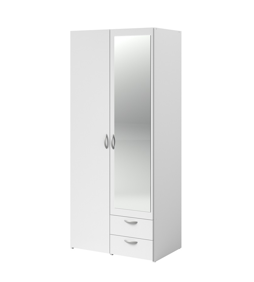 ARMOIRE DAILY 2PORTES + 2TIROIRS BLANC HOME : L81 x H185 x P51