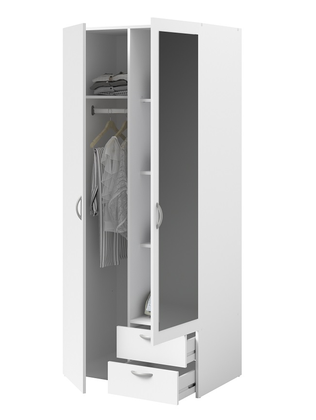 ARMOIRE DAILY 2PORTES + 2TIROIRS BLANC HOME : L81 x H185 x P51