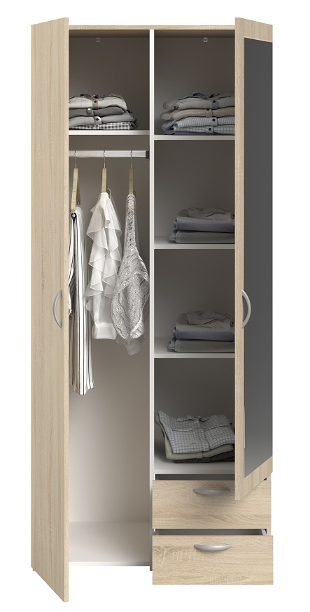 ARMOIRE DAILY 2PORTES + 2TIROIRS CHENE SONOMA : L81 x H185 x P51