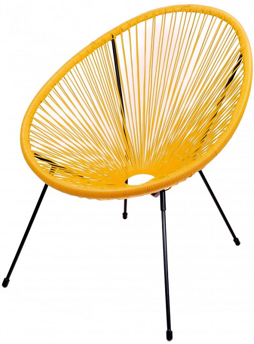 Le "Cabana" Fauteuil resine jaune moutarde 4 pieds d72cm h88cm