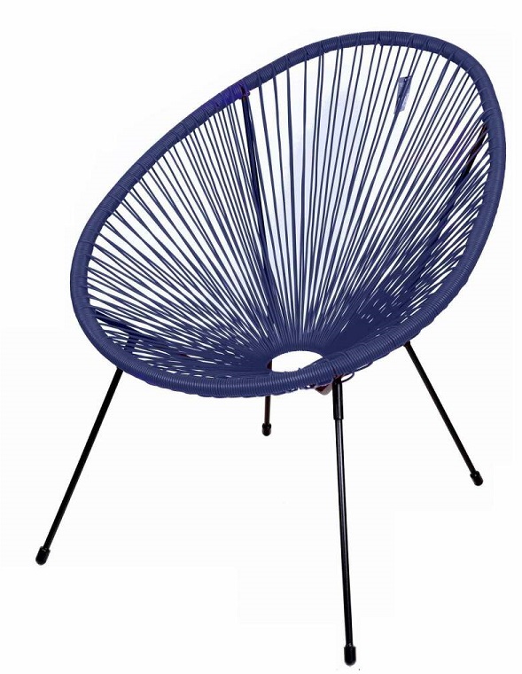 Le "Cabana" fauteuil en resine bleu marine structure en metal noir 4 pieds d72cm h88cm