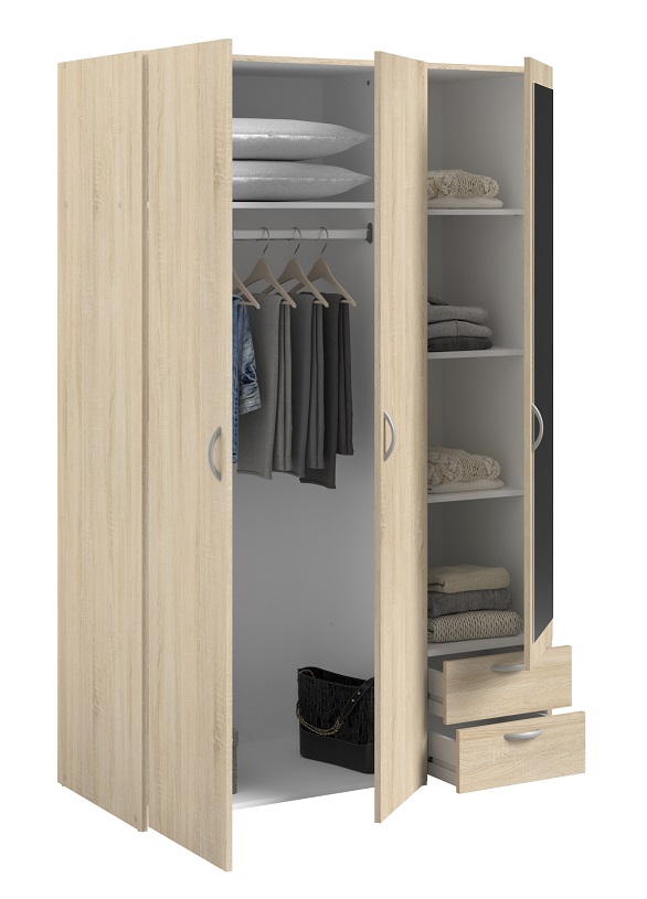 ARMOIRE DE RANGEMENT DAILY2 - 3PORTES + 2TIROIRS CHENE SONOMA  L120 x H185 x P51