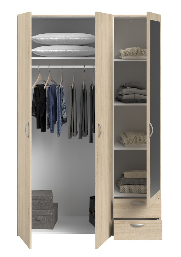 ARMOIRE DE RANGEMENT DAILY2 - 3PORTES + 2TIROIRS CHENE SONOMA  L120 x H185 x P51