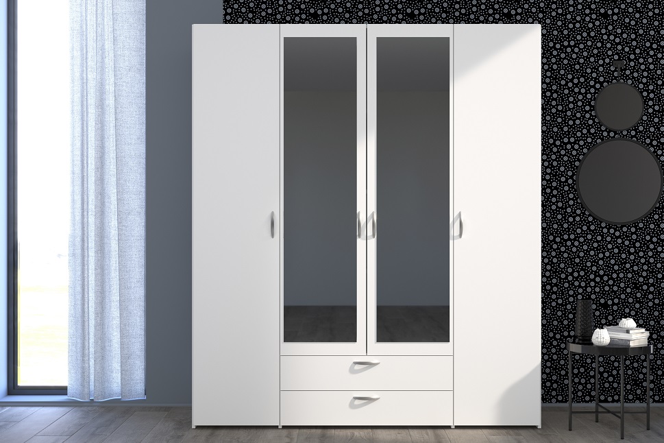 ARMOIRE DE RANGEMENT DAILY2 - 4PORTES + 2TIROIRS BLANC HOME  L160 x H185 x P51