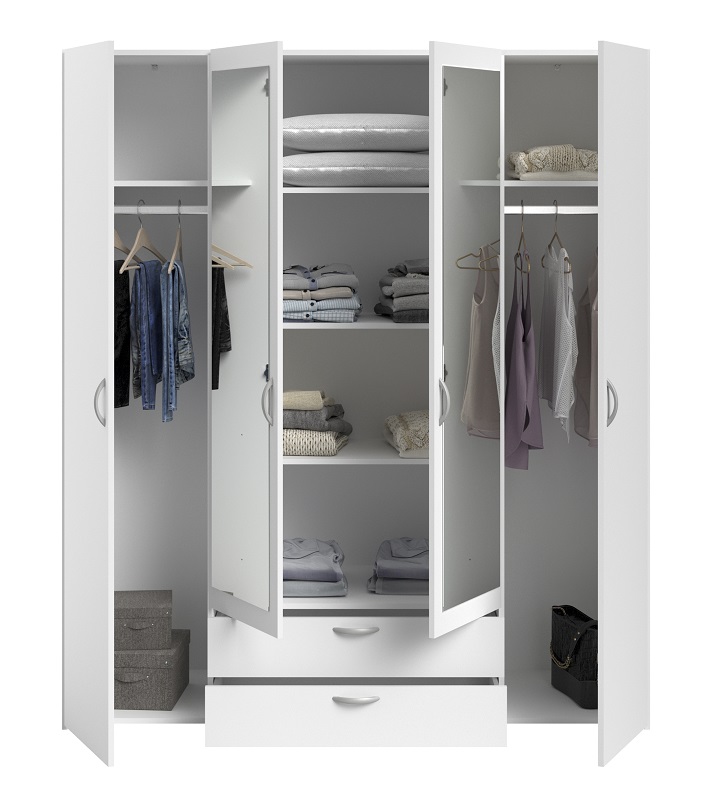 ARMOIRE DE RANGEMENT DAILY2 - 4PORTES + 2TIROIRS BLANC HOME  L160 x H185 x P51