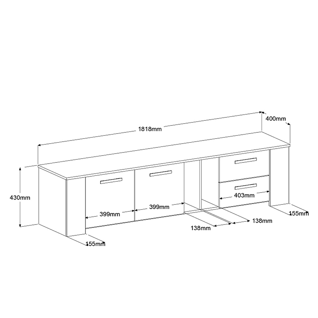 MEUBLE TV HELMA  CH BROOK BLACK L182 x H43 x P40 cm