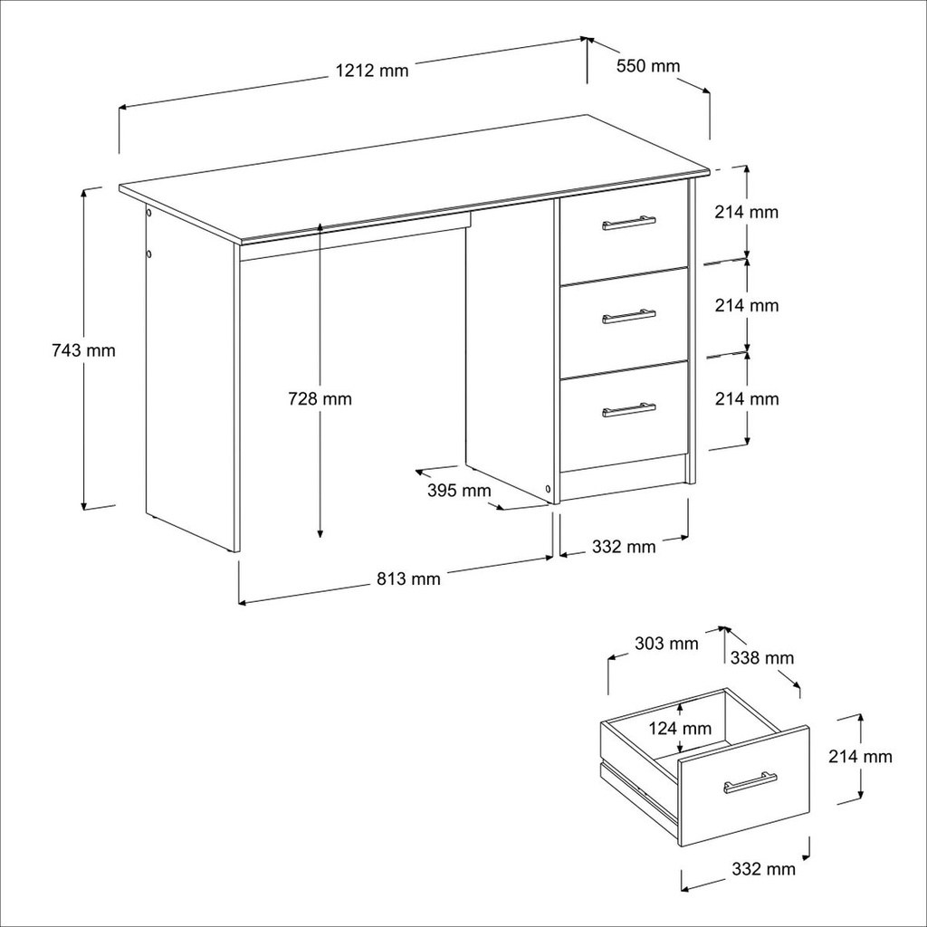 BUREAU INFINITY BLANC CH BR : L121 x H74 x P55