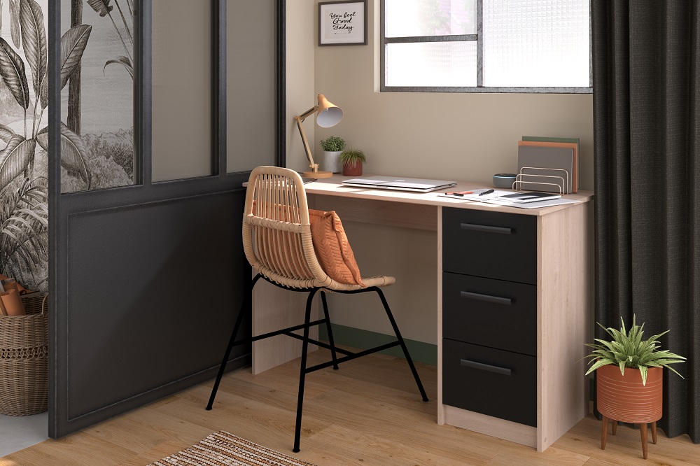 BUREAU INFINITY CH BRO BLK : L121 x H74 x P55