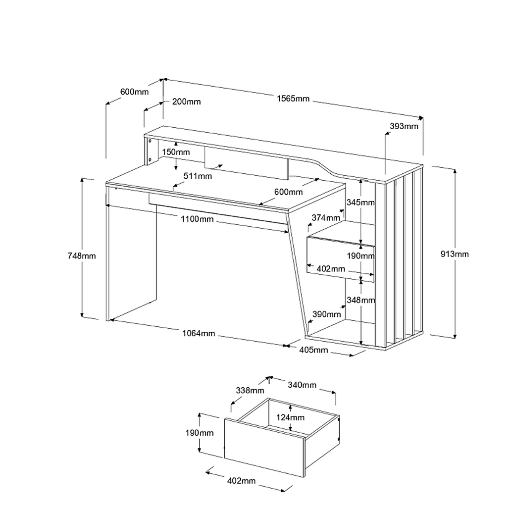 BUREAU PALOMA CH DU JAPON/ BLANC : L157 x H92 x P60