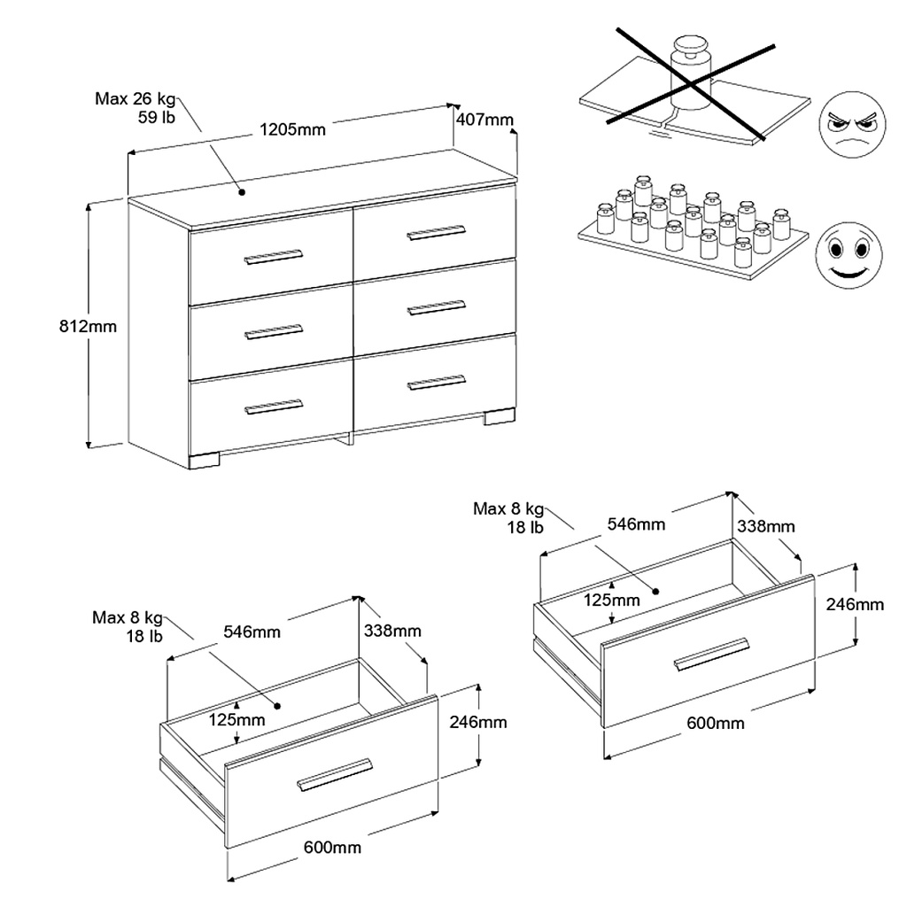 COMMODE EKKO 6TIROIRS CH.BROOKLYN L121 x H81 x P41