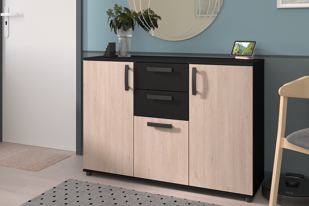 ENFILADE CELEST 3PORTES + 2TIROIRS CH BROOK BLAC : L118 x H83 x P40cm