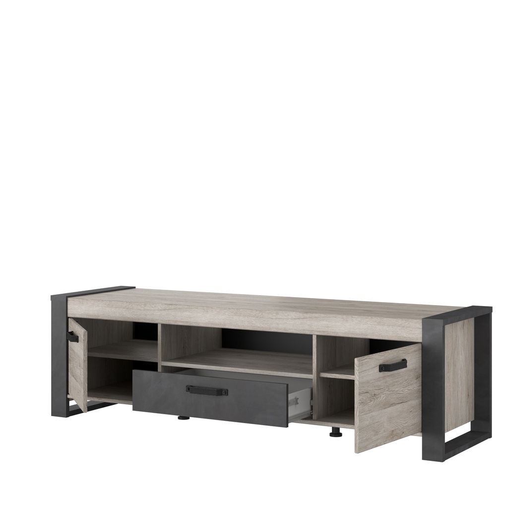 MEUBLE TV JULES CH.PORTOFINO GRIS / STEAM BLACK : : L. : 180 cm - H. :49 cm