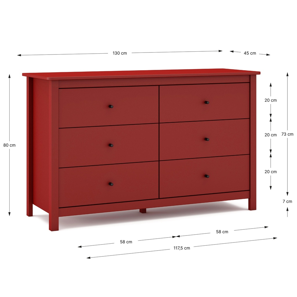 16504 COMMODE MISTI 6T BORDEAUX 130X45X80 PIN BORDEAUX