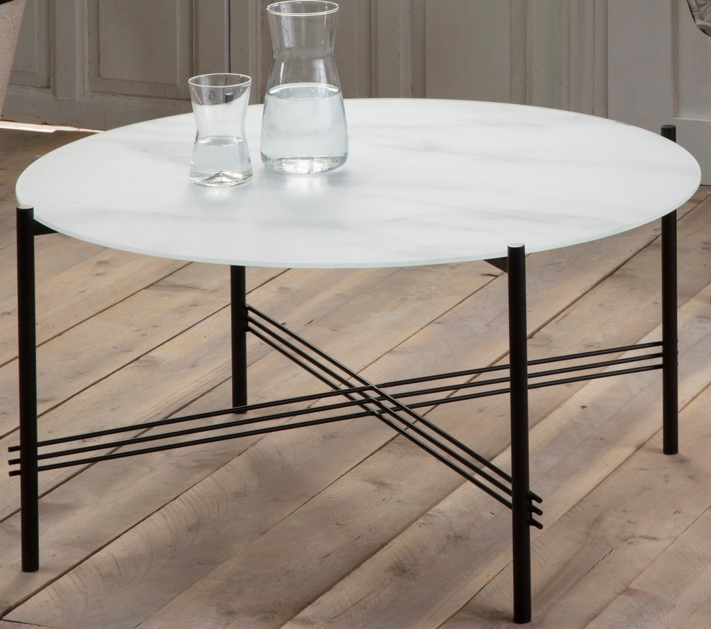 TABLE DE COIN KENDALL 47CM VERRE MARBRE BLANC