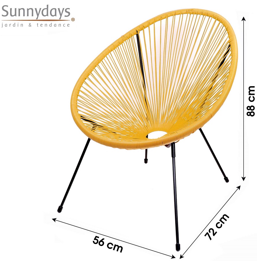 Le "Cabana" Fauteuil résine jaune moutarde 4 pieds d72cm h88cm