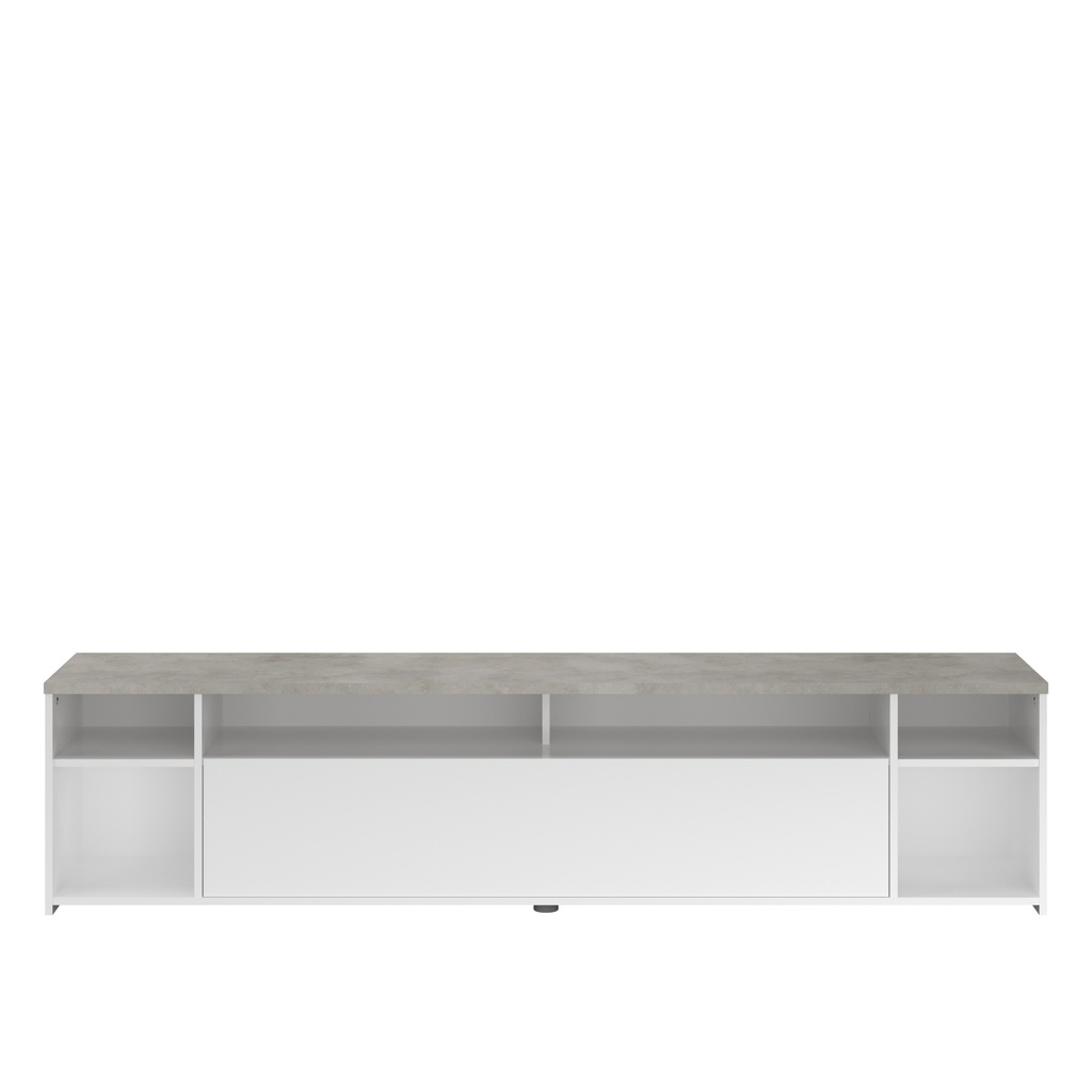 MEUBLE TV BLANC BRILLANT / BETON  L200 x H46 x P40