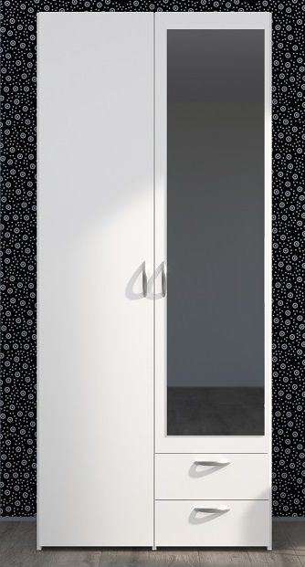 ARMOIRE DAILY 2PORTES + 2TIROIRS BLANC HOME : L81 x H185 x P51