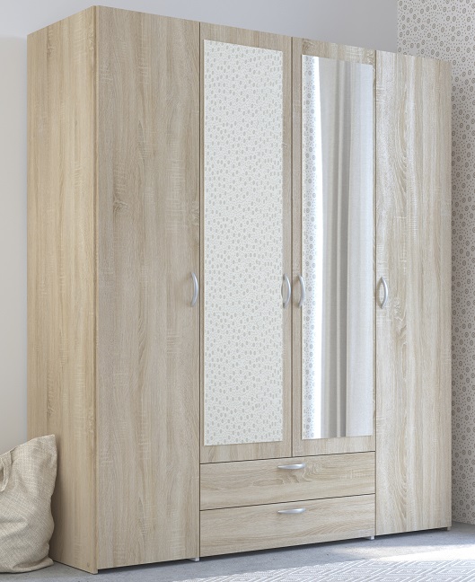 ARMOIRE DE RANGEMENT DAILY 4PORTES + 2TIROIRS CHENE SONOMA  L160 x H185 x P51