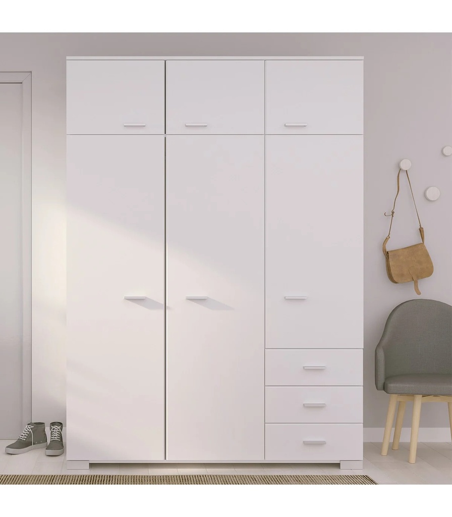 ARMOIRE GALAXY 6PORTES + 3TIROIRS BLANC : L146 x H203 x P55