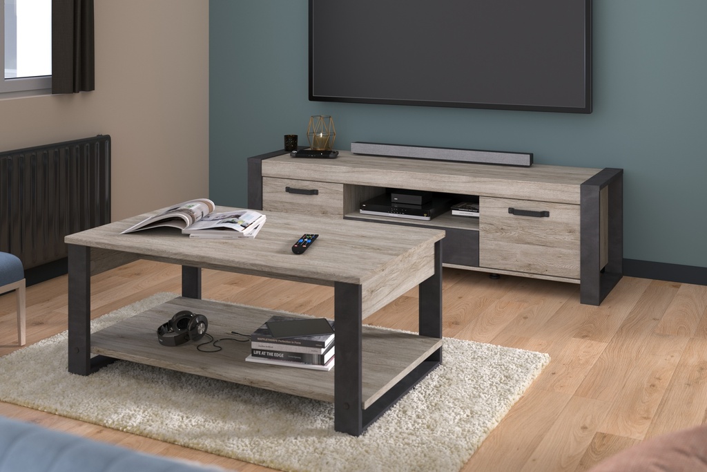 TABLE BASSE JULES CH.PORTOFINO GRIS/ STEAM BLACK : L:110 cm - H.:46.5 cm - P.66 cm