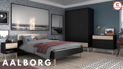 [AALBORG_COMP_160X190] CHAMBRE AALBORG  COMPLETE 1 LIT 160X200 + 1 SOMMIER 160X200 + 2 CHEVETS +1 ARMOIR 3 PORTES + 1 COMMODE 3 TIROIRS + 01 COIFFEUSE OFFERTE