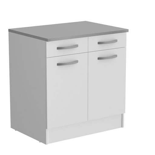 [244014] EKO BLANC MEUBLE BAS B80 2 PORTES 2 TIROIRS L.80 H.86 P.60 cm