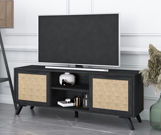 [15736_EX] MEUBLE TV ACACIA 2PORTES+2NICHES DIM :136.3 X 40 X 53.1CM BOCAMINA/SERIGRAPHIE