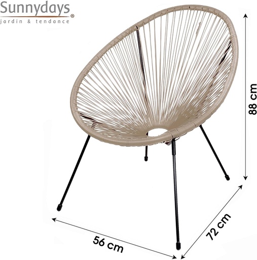 [227007] Le "Cabana" fauteuil en résine taupe structure en métal noir 4 pieds d72cm h88cm