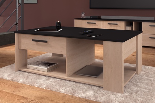 [0364TABA] TABLE BASSE HELMA CH BROOKLYN / BLACK : L110 x H42 x P 66 cm