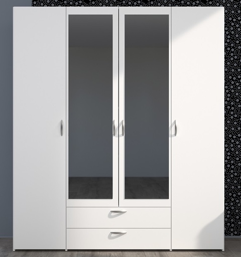 [6510A4PM] ARMOIRE DE RANGEMENT DAILY2 - 4PORTES + 2TIROIRS BLANC HOME  L160 x H185 x P51