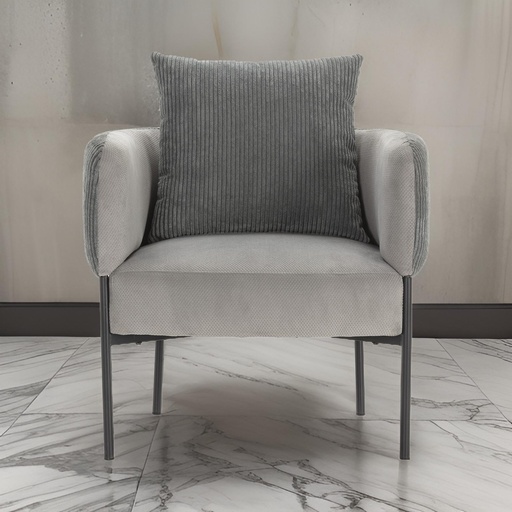 [17813] FAUTEUIL ARUNI TISSU/VELOURS GRIS CLAIR